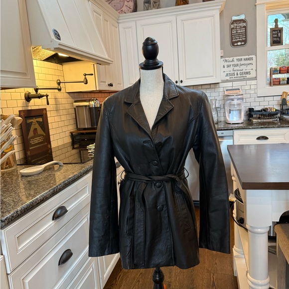 BC INTERNATIONAL WEAR - Black Leather Women's Trench Coat - Size Medium - Picture 2 of 6